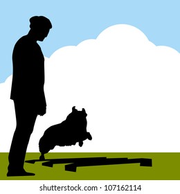 Una imagen del perro collie de frontera con entrenador.