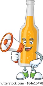 Ein Bild von Flasche Bierkartoon Design-Stil mit einem Megaphon. Vektorgrafik