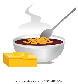 An image of a Bowl of Chili and Hot Buttered Cornbread isolated on white. svg
