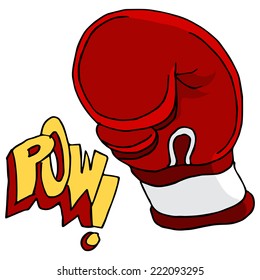 An image of a boxing glove with pow text.