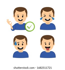 Image of boy faces with different expressions. Emotions avatars.