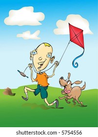 An Image of a Boy Flying a Kite.