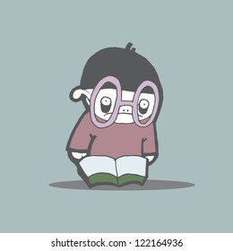 Image of a Boy with glasses reading a book  Eps10