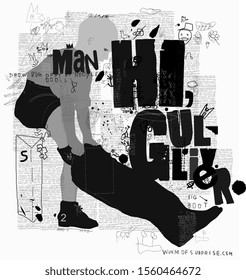 Image of a boy who puts on a huge boot
