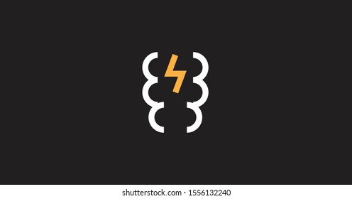 Image of Brain and Bolt Line Art.