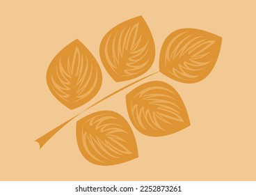 Image of a branch with leaves, stylized as a latte. Vector image isolated on a beige background for a coffee shop, shop, advertising, tasting.