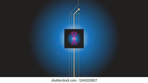 Image of Breast Cancer Circuit Board Line Art.