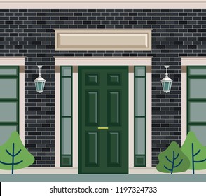 The image of a brick house, the main entrance and the main facade. Used for different type of design.