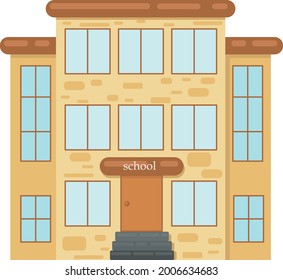 An image of a brick school building in a classic orange style. Educational institution. Vector illustration isolated on a white background.