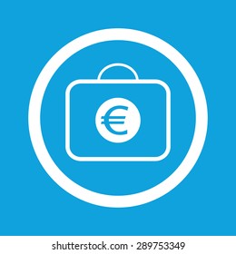 Image of briefcase with euro symbol in circle, isolated on blue