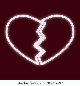 The image of a broken heart. Icon with the effect of neon glow. The symbol of Valentine s Day