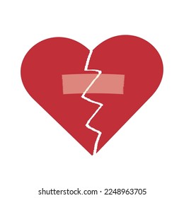 Image of a broken red heart and sealed with tape