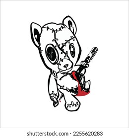An image of a broken teddy bear stab with knife through its heart. With blood pool.
Suitable design for t-shirt, tattoo, creative art, book cover etc