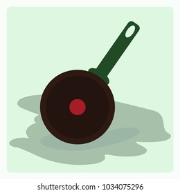 Image of a brown frying pan with indicator of hot temperature at the light green background