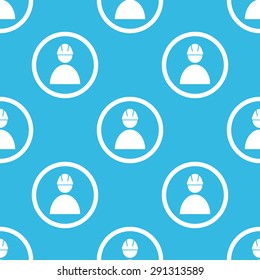 Image of builder in helmet in circle, repeated on blue background