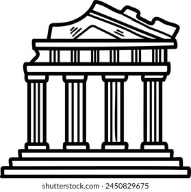 The image is of a building with four pillars, all of which are orange. The building appears to be ancient and has a sense of grandeur and importance