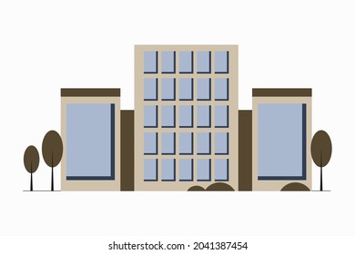Image of a building with windows and trees, urban style, social sphere. Minimalistic flat style