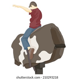 An image of a bull riding man.