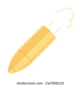 Image of a bullet in a flat style, a golden bullet from a gun