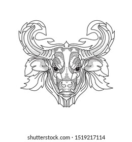 Image of bull-patterned head. Ram Sheep. Tattoo designs. Can be used to design t-shirts, bags, postcards, posters and so on