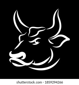 Image of a bull's head. Linear image of a bull. The symbol of the Chinese New Year. Black and white. Bull head print for your creations...