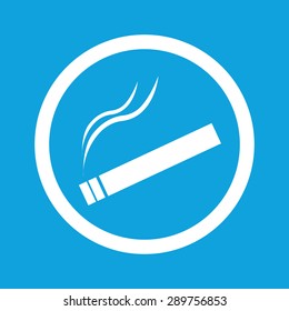 Image of burning cigarette in circle, isolated on blue