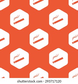 Image of burning cigarette in white hexagon, repeated on orange background