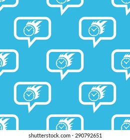 Image of burning clock in chat bubble, repeated on blue background
