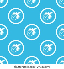 Image of burning clock in circle, repeated on blue background