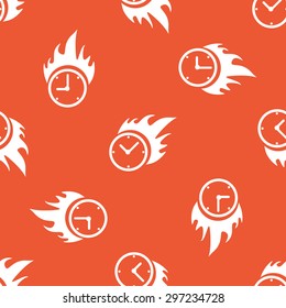 Image of burning clock, repeated on orange background