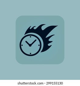 Image of burning clock in square, on pale blue background