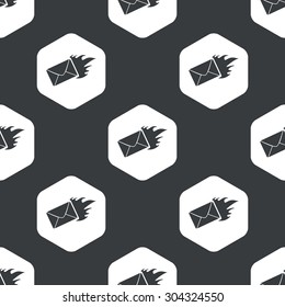 Image of burning envelope in hexagon, repeated on black