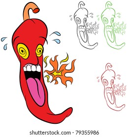 An image of a burning hot chili pepper - cartoon style.