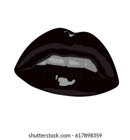 The image of a burning passion lips. Juicy black and white lips on a white background for labels, advertising cosmetics, packaging, print.