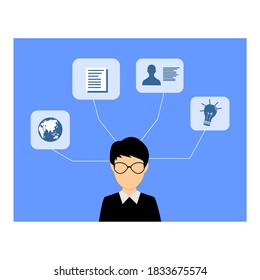image of business man and various icons in a bubble box on it