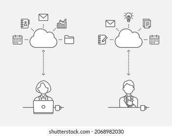 Image of business people using cloud computing from laptop and smartphone