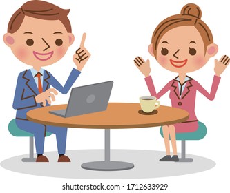 Image of business talks, meetings, and meetings between young men and women