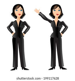 An image of a business woman posing and waving.