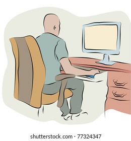 Ein Bild eines Geschäftsmanns, der an einer Computerlinie arbeitet.