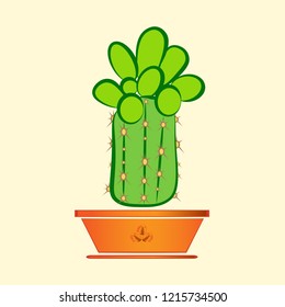 The image of a cactus in a beautiful and bright pot.
