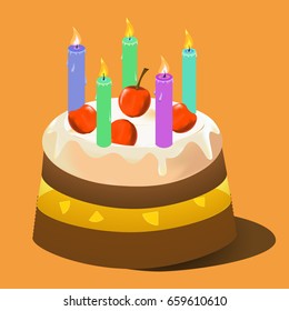 Image of cake Vector illustration with candles