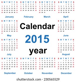 image calendar for 2015 on a white background isolated