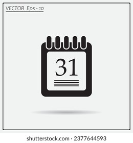 Imagen de una hoja de calendario con el número 31. Icono vector Calendar 31. 