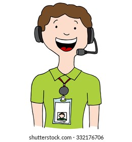 An Image Of A Call Center Agent Man Wearing Id Lanyard Badge.