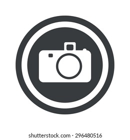 Image of camera in circle, on black circle, isolated on white