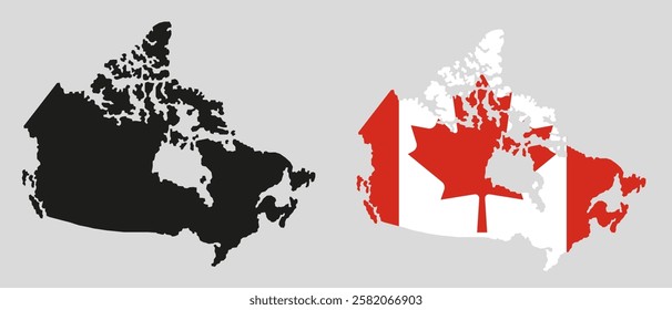 Image of the Canadian flag. Territory of Canada. Flag along the contour of the territory of Canada. EPS 10.