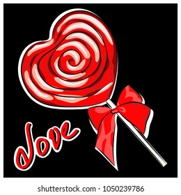 Image of candy in the shape of a red heart. Vector illustration.