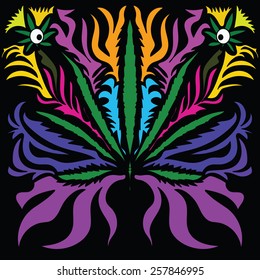 Image of cannabis in abstract style, done in a slightly psychedelic manner