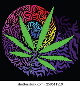 Image of cannabis in abstract style, done in a slightly psychedelic manner