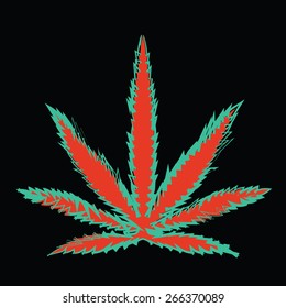 Image of cannabis leaf in abstract style, done in a slightly psychedelic manner
